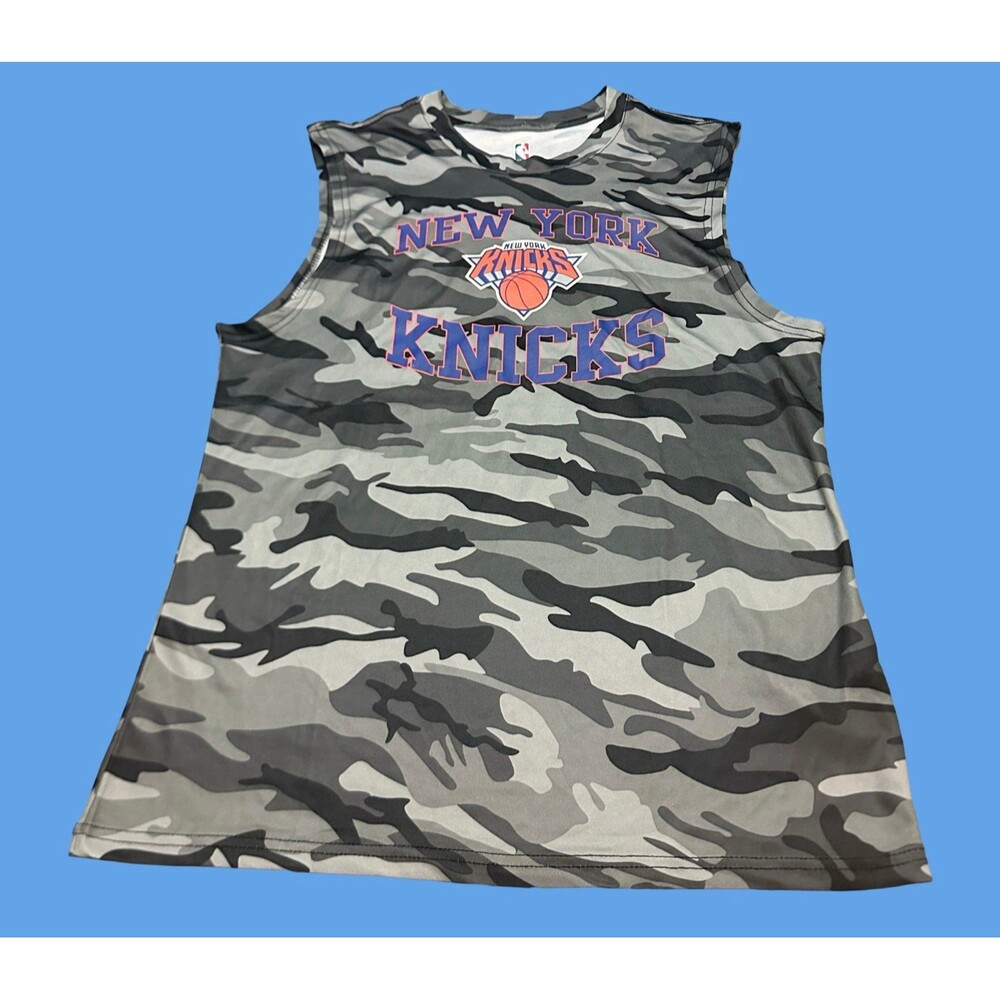 NBA KNICKS Gray Camouflage Sleeveless Jersey with Blue and Red Logo M